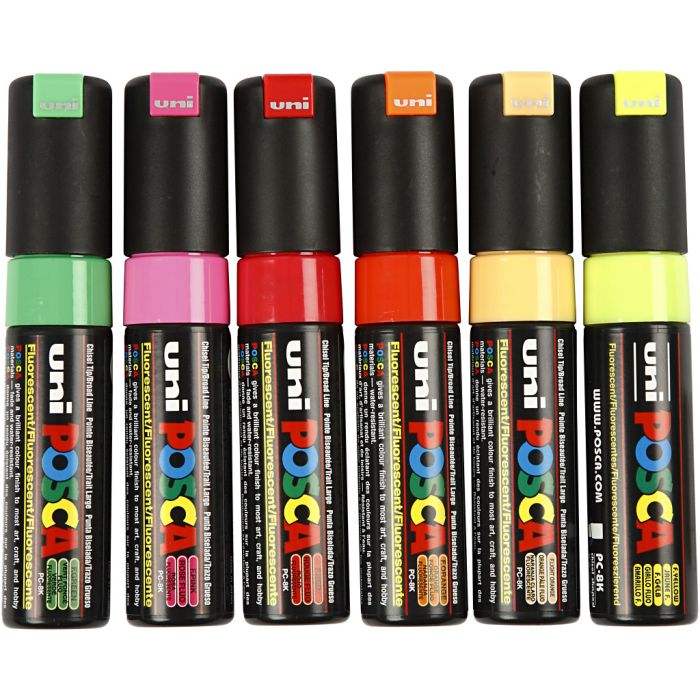 Posca Marker, no. PC-8K, line 8 mm, broad, semi opaque, assorted colours, 6 pc/ 1 pack