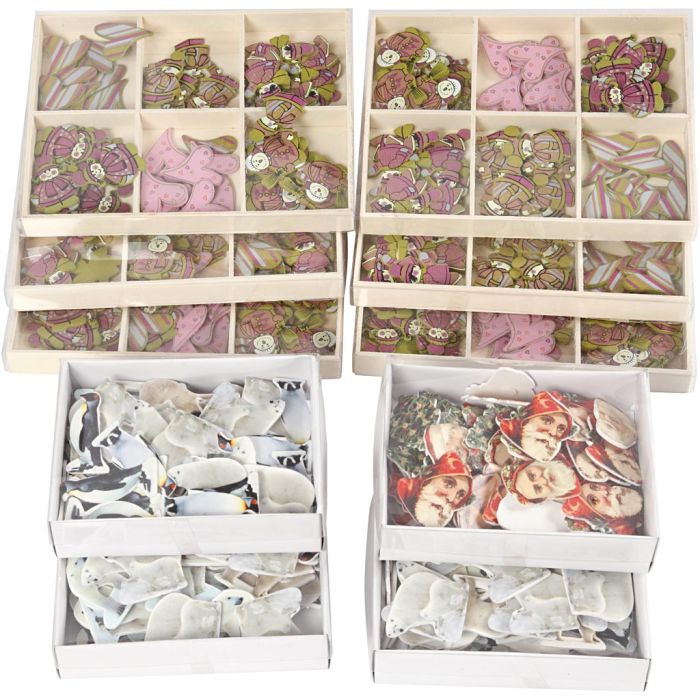 Wooden Stickers, H: 40-50 mm, W: 15-45 mm, Content may vary , 600 pc/ 1 pack