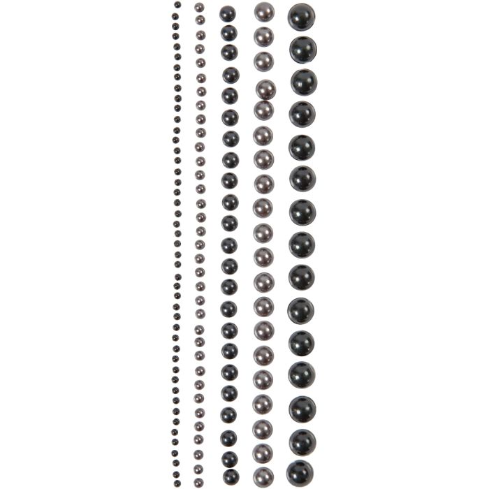 Half Pearls, size 2-8 mm, black, anthracite grey, 140 pc/ 1 pack