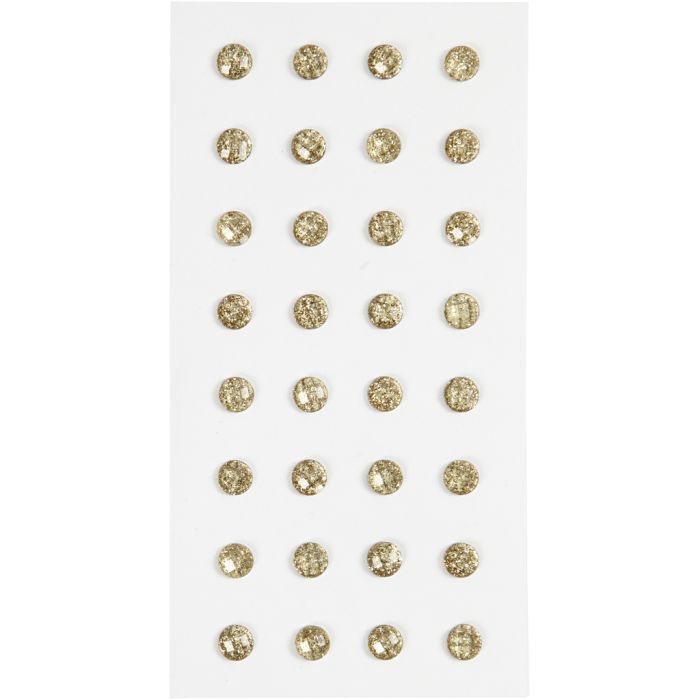 Rhinestones, dia. 8 mm, gold, 32 pc/ 1 pack