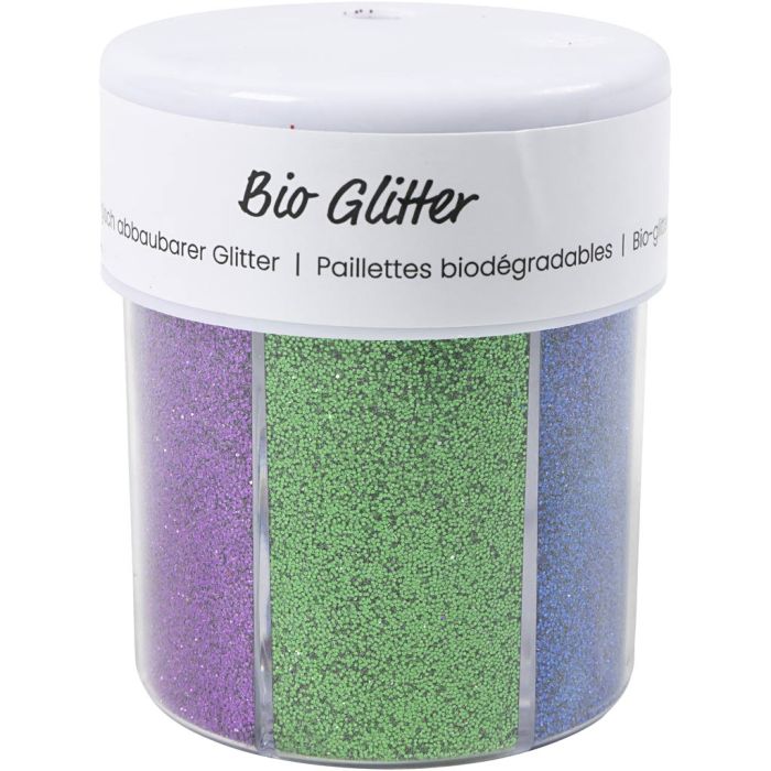 Bio Sparkles, assorted colours, 6x28 ml/ 1 tub