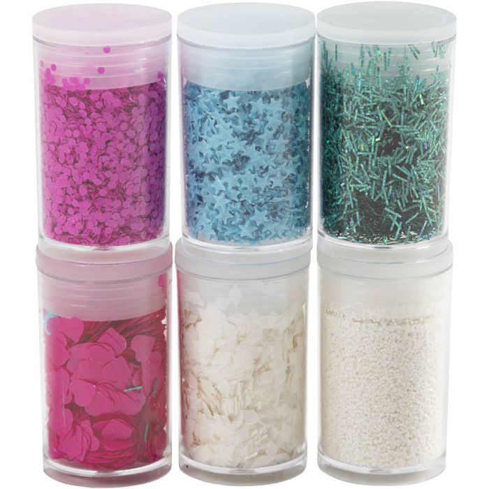 Biodegradable Sparkles & Sequins, pastel colours, 6x7 ml/ 1 pack