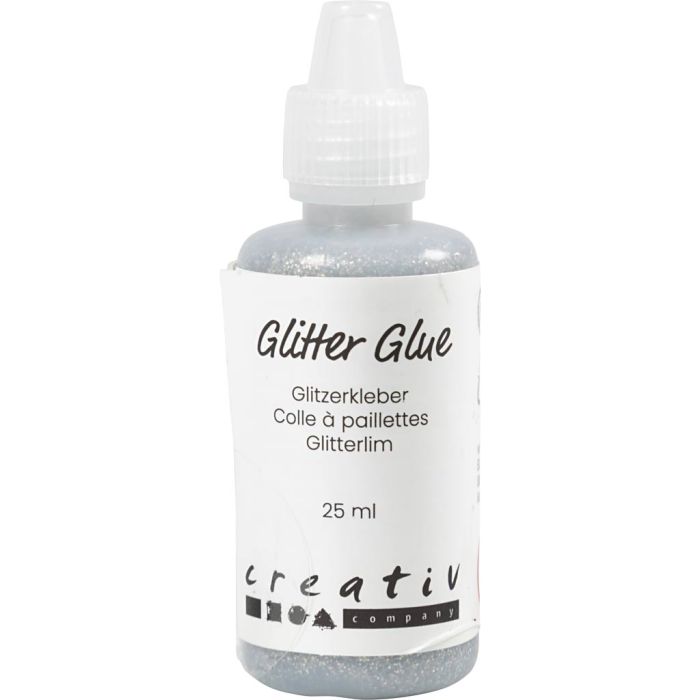 Glitter Glue, silver, 25 ml/ 1 bottle