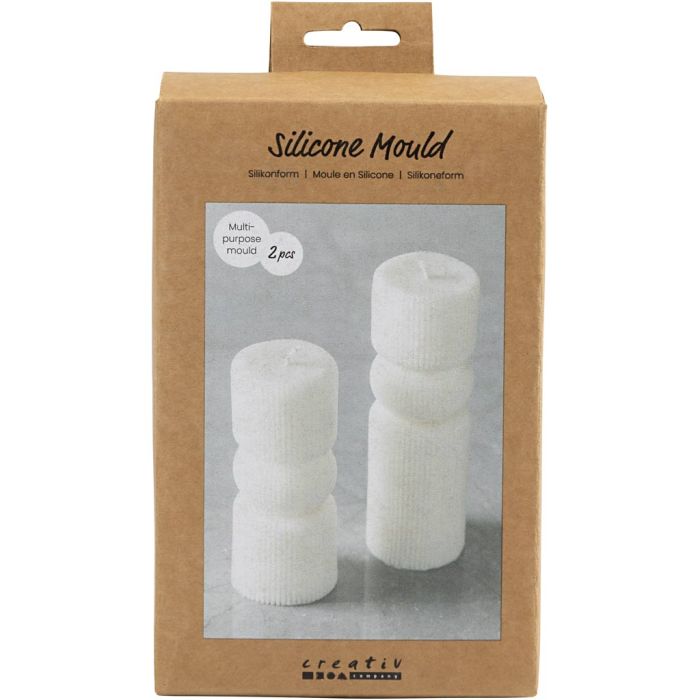 Silicone Mould, Ribbed cylinder with arch, H: 11+14 cm, dia. 4+4 cm, 2 pc/ 1 pack