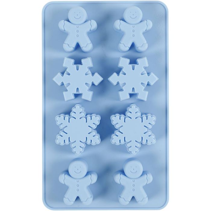 Silicone Mould, ice crystals and cookie men, H: 2,5 cm, L: 3 cm, W: 4,5 cm, 12,5 ml, 1 pc