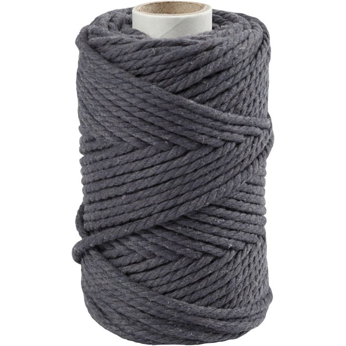 Macramé cord, L: 55 m, dia. 4 mm, grey, 330 g/ 1 roll