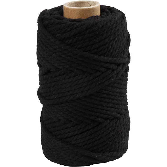 Macramé cord, L: 55 m, dia. 4 mm, black, 330 g/ 1 roll