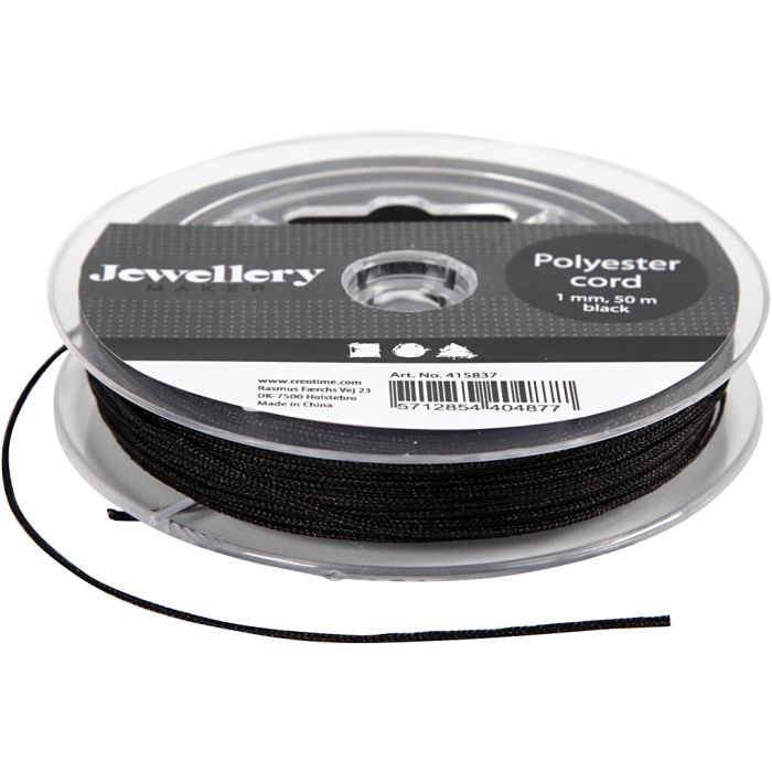 Polyester cord, thickness 1 mm, black, 50 m/ 1 roll