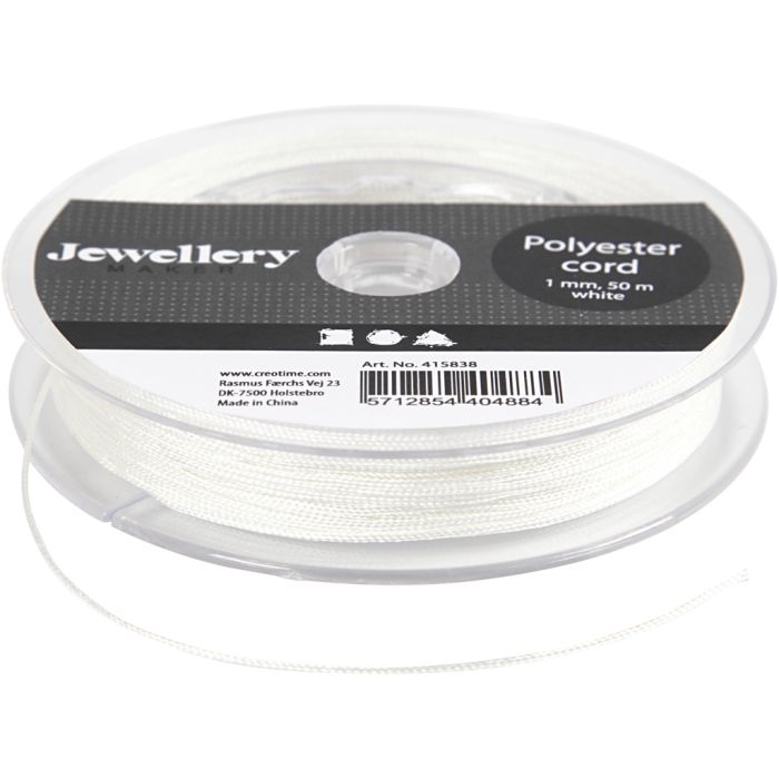 Polyester cord, thickness 1 mm, white, 50 m/ 1 roll