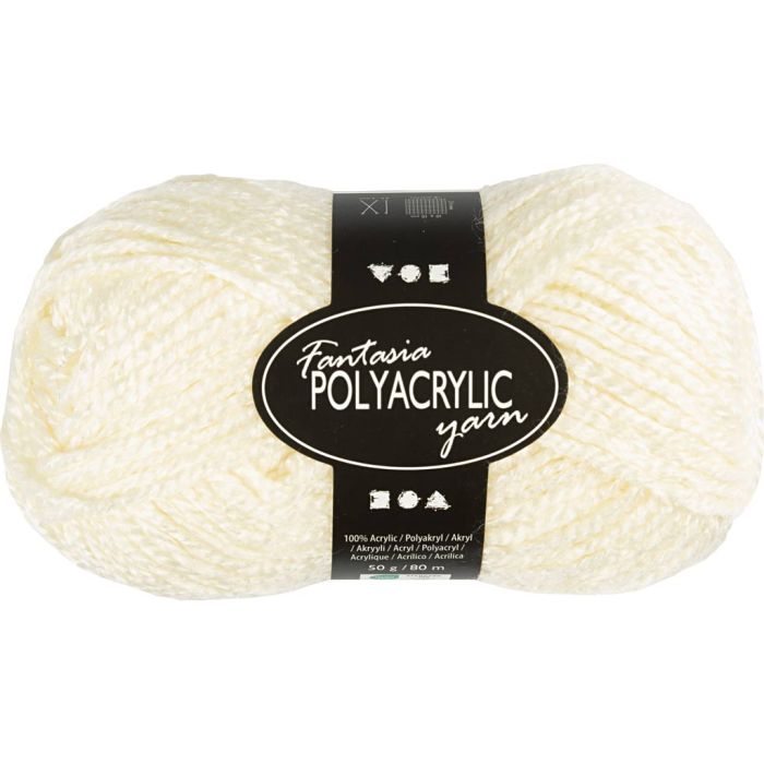 Fantasia Acrylic Yarn, L: 80 m, needle 4,5-5, off-white, 50 g/ 1 ball