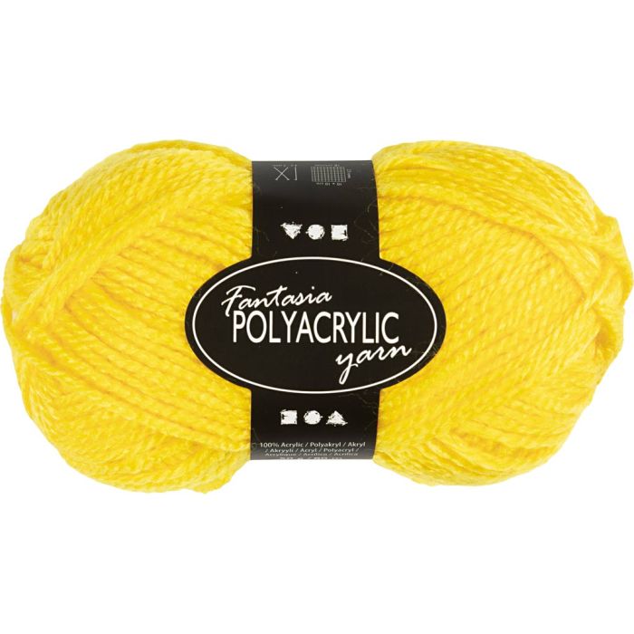 Fantasia Acrylic Yarn, L: 80 m, needle 4,5-5, yellow, 50 g/ 1 ball