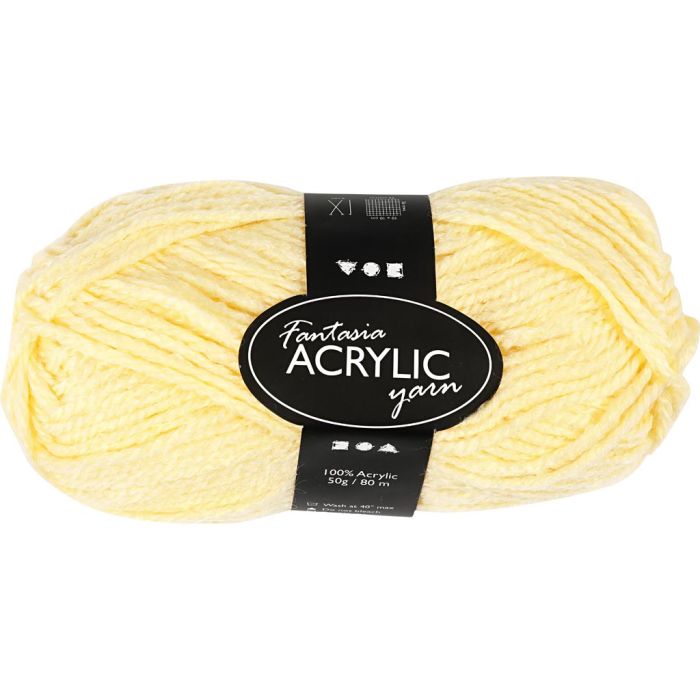 Fantasia Acrylic Yarn, L: 80 m, needle 4,5-5, light yellow, 50 g/ 1 ball