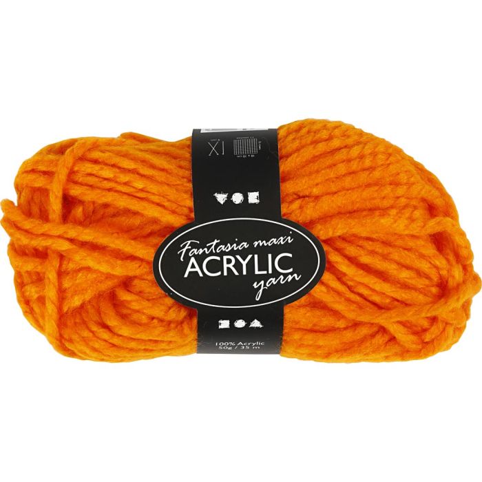 Fantasia Acrylic Yarn, L: 35 m, needle 9-10, neon orange, 50 g/ 1 ball