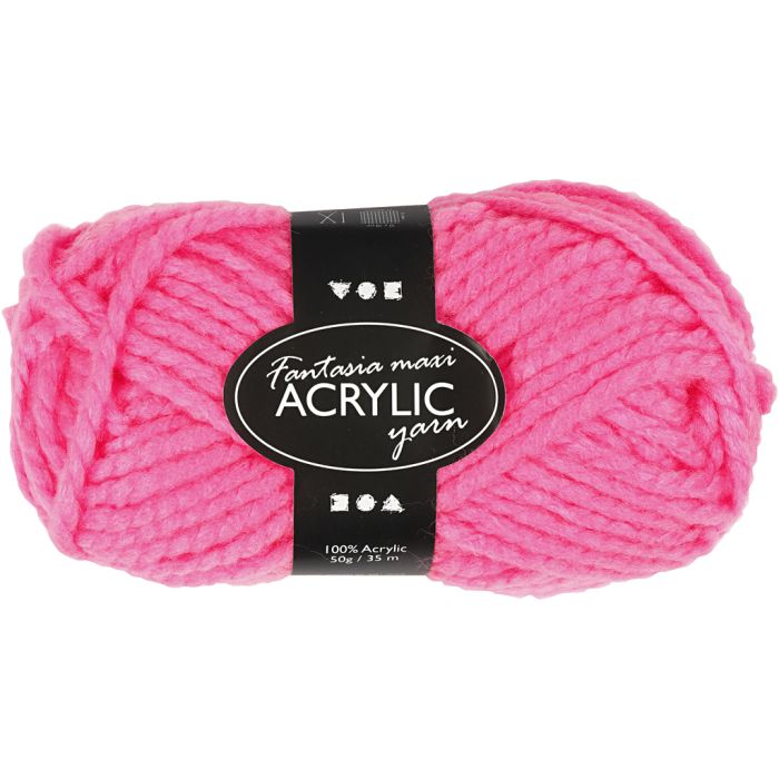 Fantasia Acrylic Yarn, L: 35 m, Maxi, neon pink, 50 g/ 1 ball
