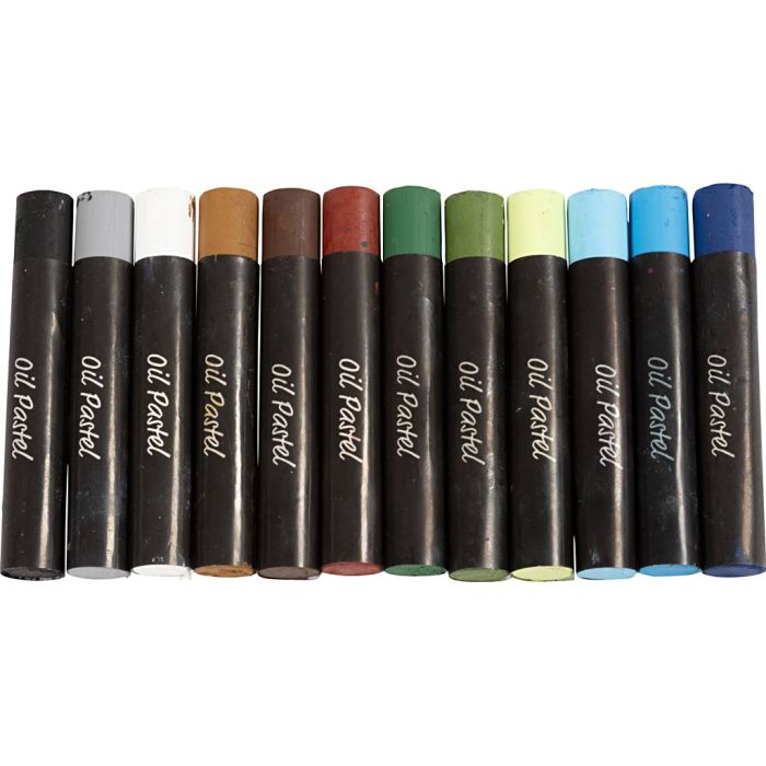 Oil Pastels, L: 7 cm, thickness 11 mm, nature colours, 12 pc/ 1 pack