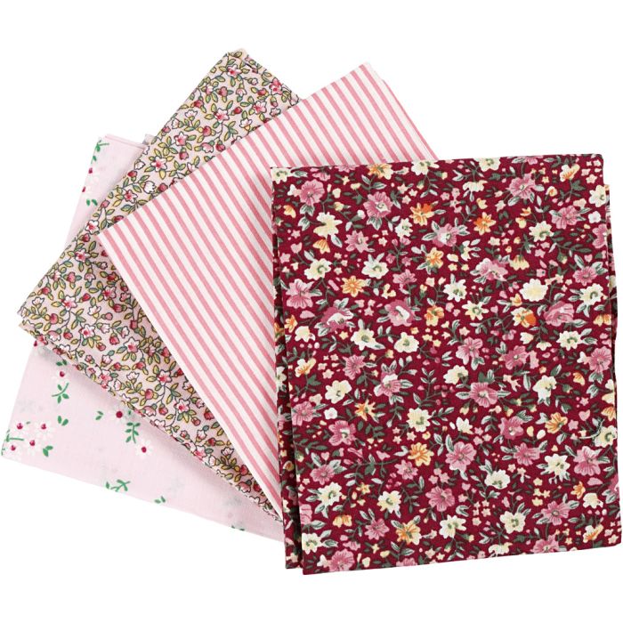 Patchwork Fabric, size 45x55 cm, 100 g, rose, 4 pc/ 1 bundle