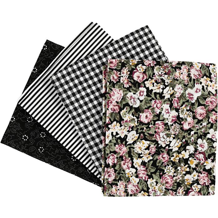 Patchwork Fabric, size 45x55 cm, 100 g, black, 4 pc/ 1 bundle