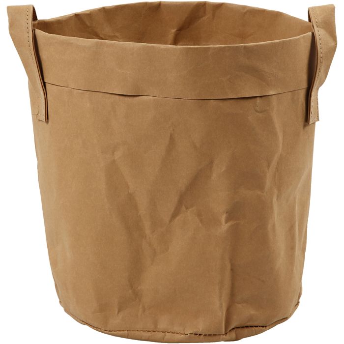 Faux Leather Storage Bag, H: 20 cm, dia. 19,5 cm, 350 g, light brown, 1 pc