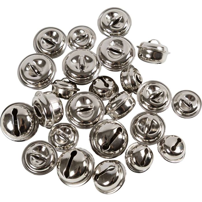 Bells, size 13+15+17 mm, silver, 24 pc/ 1 pack