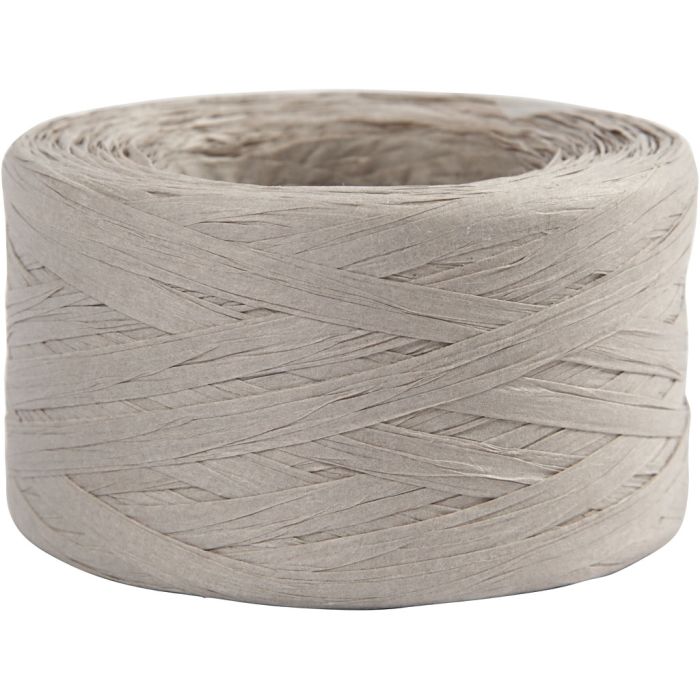 Paper Raffia Yarn, W: 7-8 mm, light grey, 100 m/ 1 roll