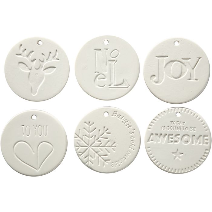 Hanging Ornaments, size 7x7 cm, thickness 0,6 cm, white, 6 pc/ 1 pack