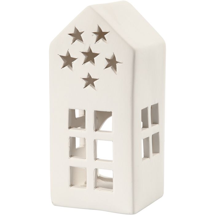 Tea Light Candle Holder, House, H: 16 cm, size 7x7 cm, white, 8 pc/ 1 pack
