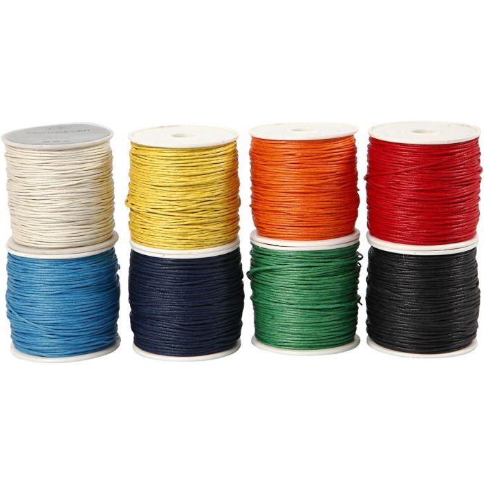Cotton Cord, thickness 1 mm, waxed, assorted colours, 8x40 m/ 1 pack