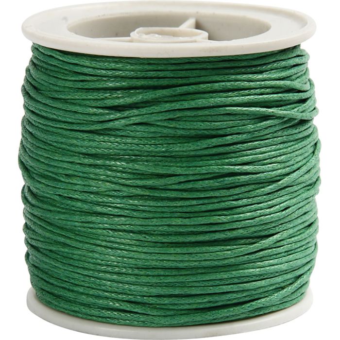 Cotton Cord, thickness 1 mm, waxed, green, 40 m/ 1 roll