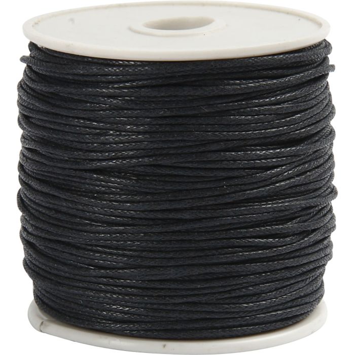 Cotton Cord, thickness 1 mm, waxed, black, 40 m/ 1 roll