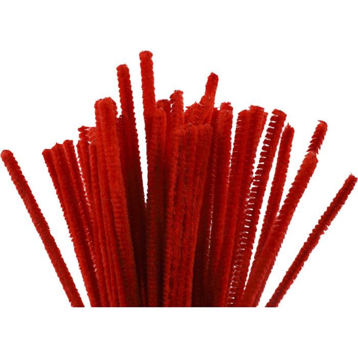 Chenille, L: 30 cm, thickness 6 mm, red, 50 pc/ 1 pack