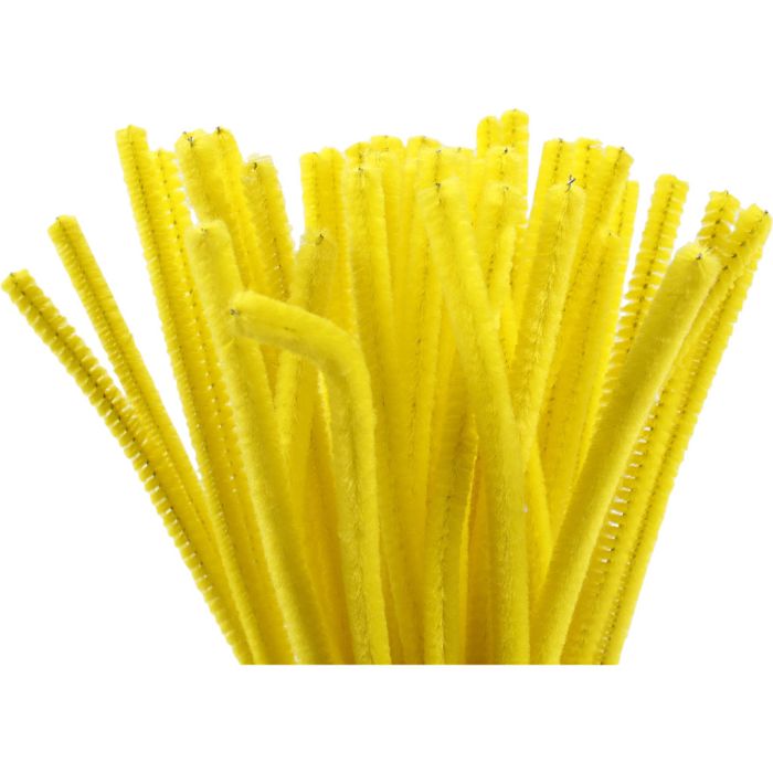 Chenille, L: 30 cm, thickness 6 mm, yellow, 50 pc/ 1 pack