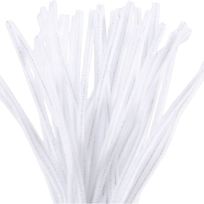 Chenille, L: 30 cm, thickness 6 mm, white, 50 pc/ 1 pack