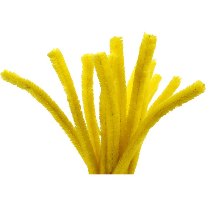Chenille, L: 30 cm, thickness 15 mm, yellow, 15 pc/ 1 pack