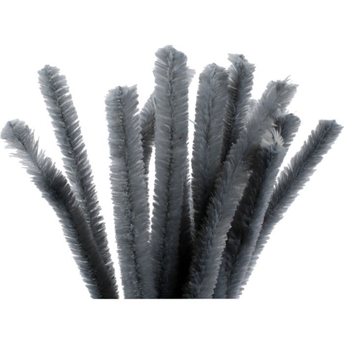 Chenille, L: 30 cm, thickness 15 mm, grey, 15 pc/ 1 pack