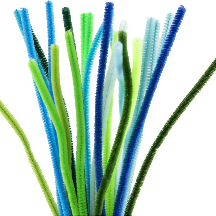 Chenille, L: 30 cm, thickness 6 mm, green/turkis harmony, 25 pc/ 1 pack