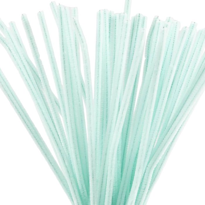 Chenille, L: 30 cm, thickness 6 mm, light turquoise, 50 pc/ 1 pack