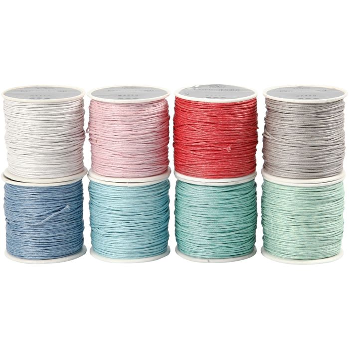 Cotton Cord, thickness 1 mm, waxed, assorted colours, 8x40 m/ 1 pack