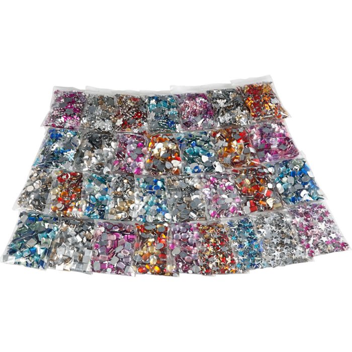 Rhinestones, dia. 6-16 mm, assorted colours, 32 pack/ 1 pack