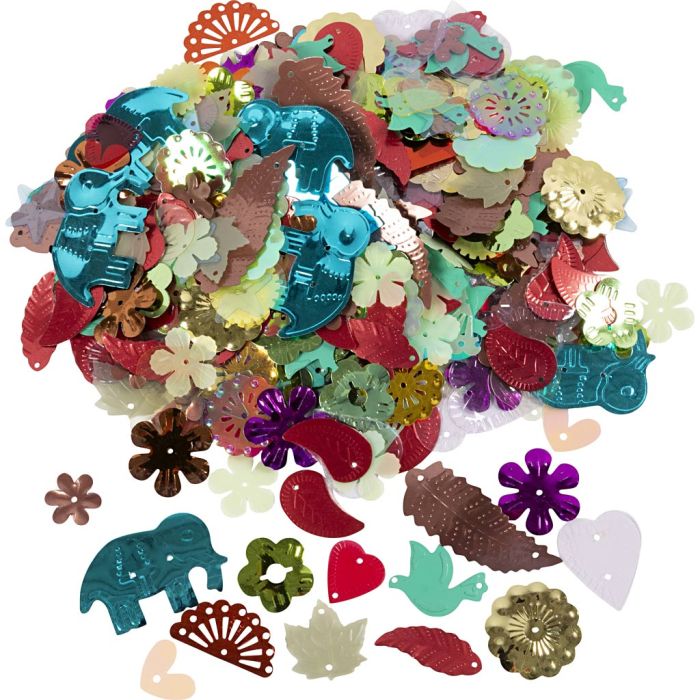 Sequins, size 15-45 mm, assorted colours, 400 g/ 1 pack
