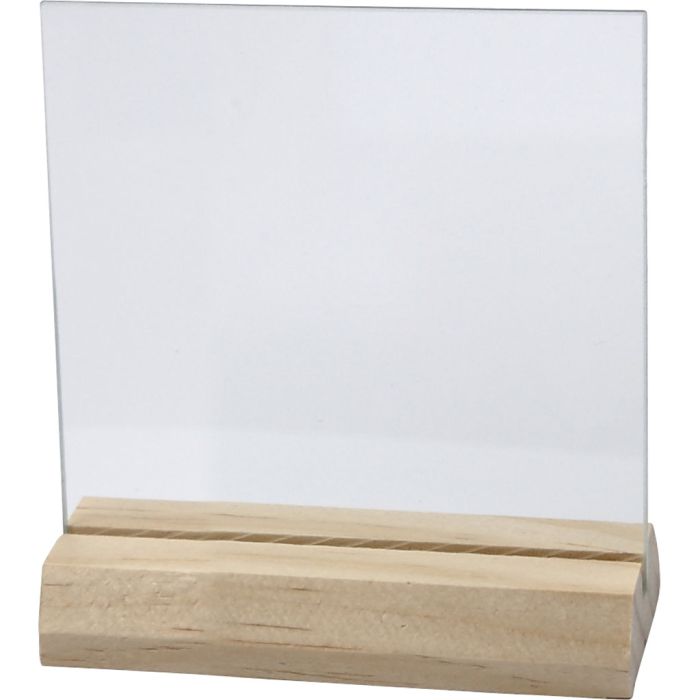 Glass Plate with Wooden Holder, size 7,5x7,5 cm, thickness 28 mm, 10 set/ 1 pack