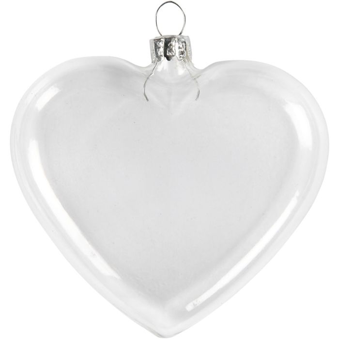 Flat Glass Heart, H: 9 cm, W: 7.8 cm, thickness 2,1 cm, 6 pc/ 1 pack
