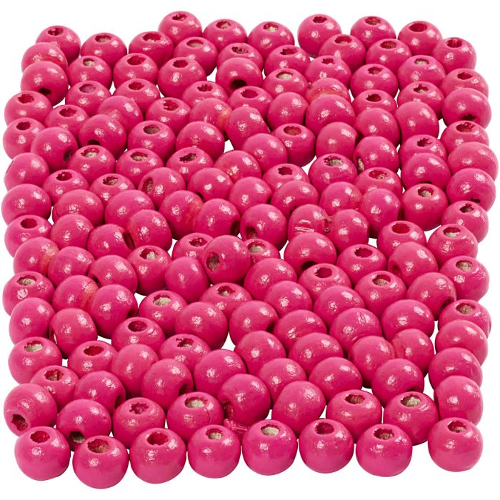 Wooden Beads, dia. 5 mm, hole size 1,5 mm, ca. 150 pc, pink, 150 pc, 6 g/ 1 pack