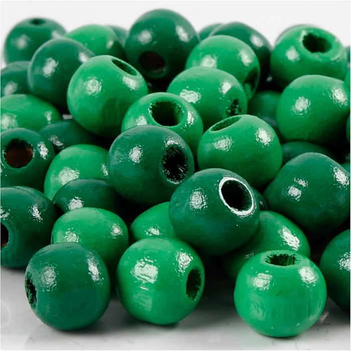 Wooden Beads, dia. 12 mm, hole size 3 mm, ca. 40 pc, green, 22 g/ 1 pack
