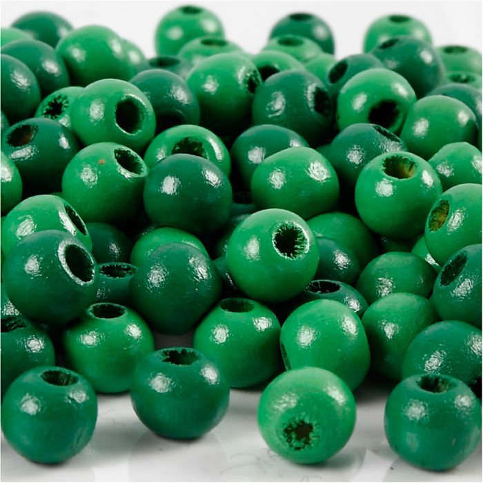 Wooden Beads, dia. 8 mm, hole size 2 mm, ca. 80 pc, green, 15 g/ 1 pack