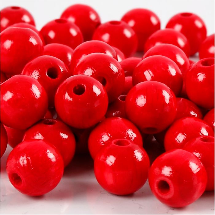 Wooden Beads, dia. 10 mm, hole size 3 mm, ca. 70 pc, red, 20 g/ 1 pack