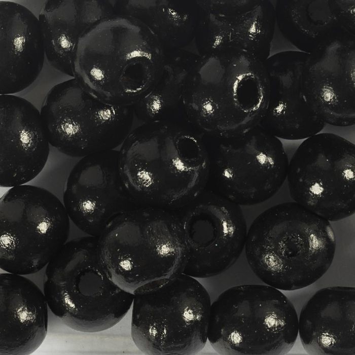 Wooden Beads, dia. 10 mm, hole size 3 mm, black, 175 pc, 50 g/ 1 pack