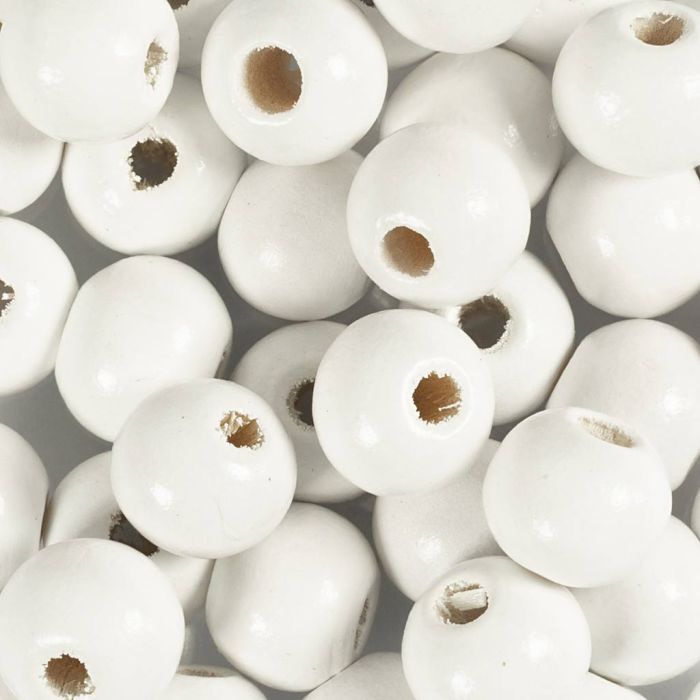 Wooden Beads, dia. 10 mm, hole size 3 mm, white, 175 pc, 50 g/ 1 pack