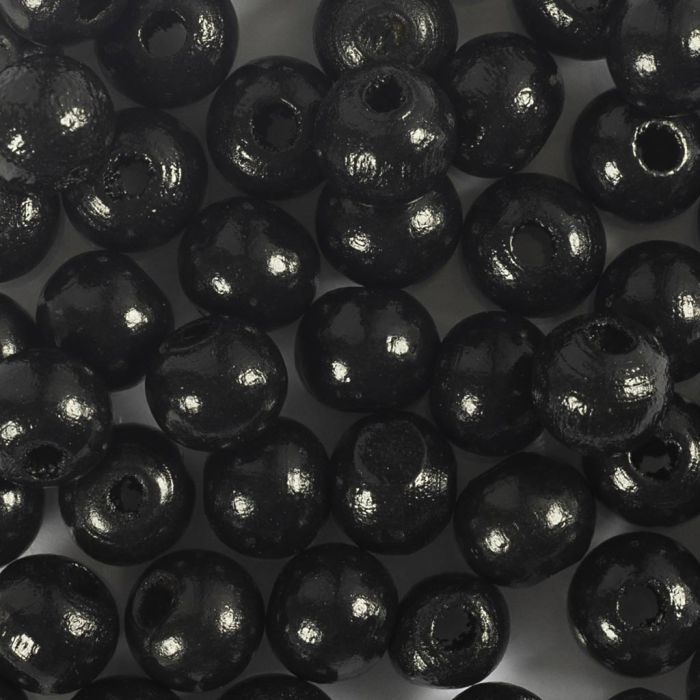 Wooden Beads, dia. 8 mm, hole size 2 mm, black, 50 pc/ 1 pack