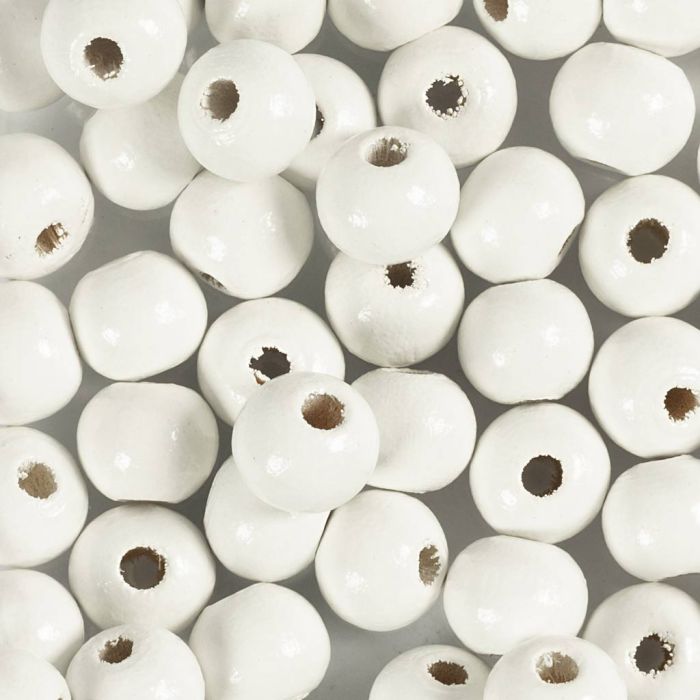 Wooden Beads, dia. 8 mm, hole size 2 mm, white, 50 pc/ 1 pack