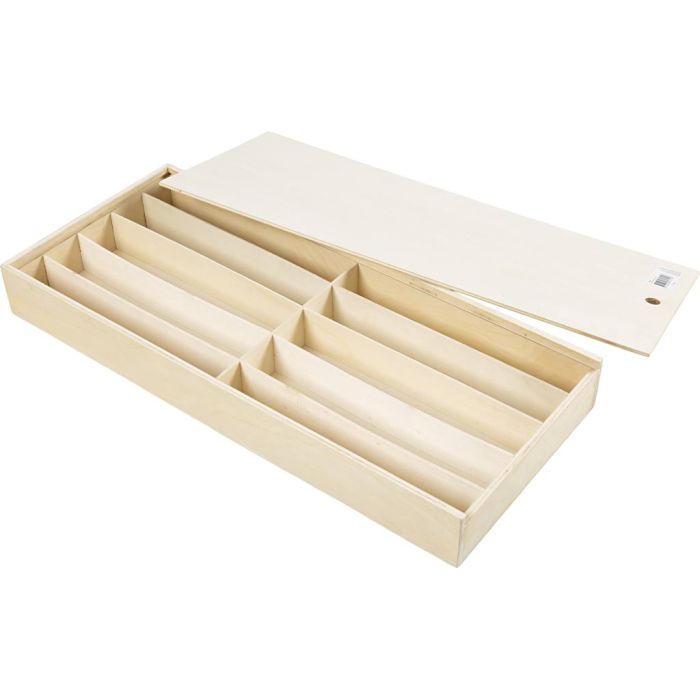 Wooden box with 10 compartments, size 25x57x6,5 cm, 1 pc